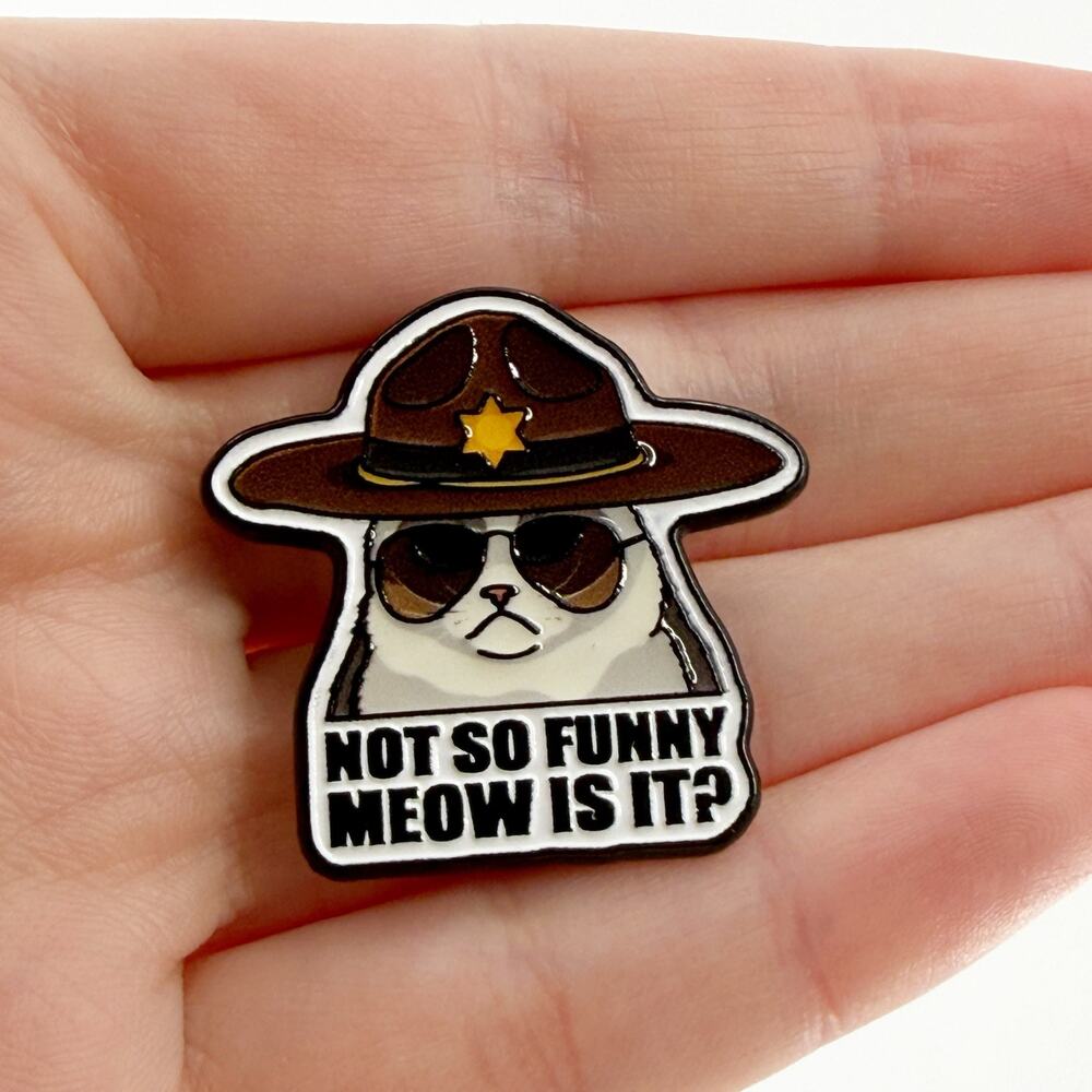 Grumpy Cat Cowboy Enamel Pin Funny Western Sheriff Kitty Meme Hat